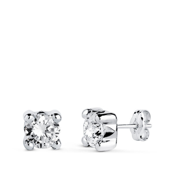 18K PENDIENTES ORO BLANCO CIRCONITA 5MM CON 4 GARRAS. ANCHO: 5,5 MM. CIERRE PRESION
