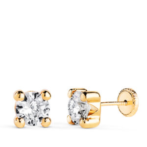18K PENDIENTES ORO AMARILLO CIRCONITA 6MM CON 4 GARRAS. ANCHO: 6,5 MM. CIERRE TUERCA