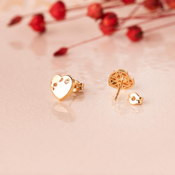 18K PENDIENTES ORO AMARILLO CON CORAZON CIRCONITA BRILLO 8X8 MM. CIERRE PRESION - Imagen 2