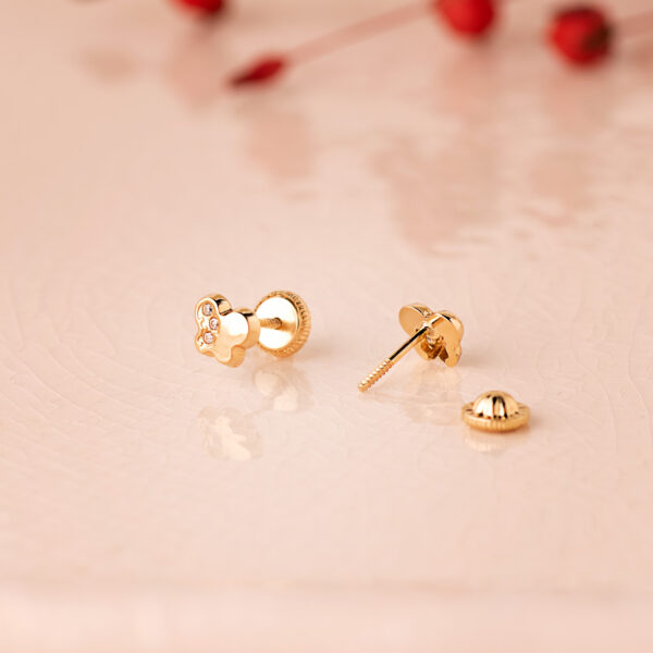 18K PENDIENTES ORO AMARILLO MARIPOSA CON CIRCONITA 5,5 X 4,5 MM. CIERRE TUERCA - Imagen 2