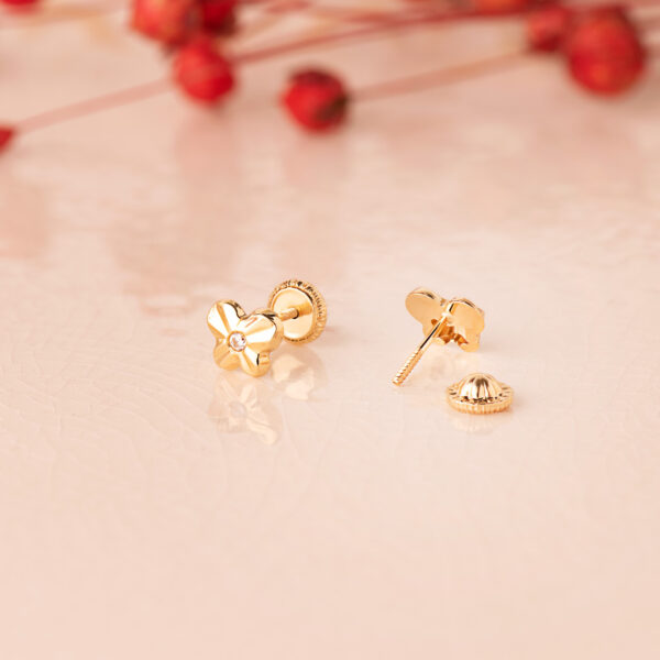 18K PENDIENTES ORO AMARILLO MARIPOSA CON CIRCONITA 6,5 X 5 MM. CIERRE TUERCA - Imagen 2