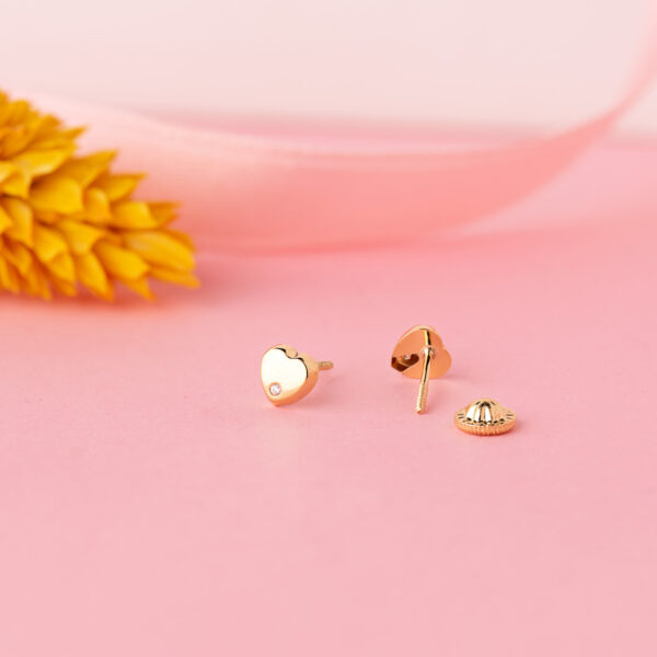 18K PENDIENTES ORO AMARILLO CORAZON CON CIRCONITA BRILLO 5X5 MM. CIERRE TUERCA - Imagen 2