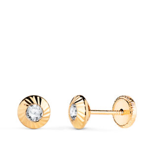 18K PENDIENTES ORO AMARILLO REDONDOS ORLA TALLADA CIRCONITA. MEDIDA: 5,5MM CIERRE TUERCA