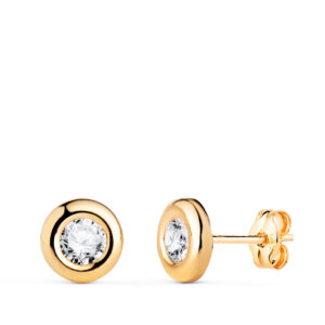 18K PENDIENTES ORO AMARILLO CHATON CON CIRCONITA. MEDIDA: 7MM. CIERRE PRESION