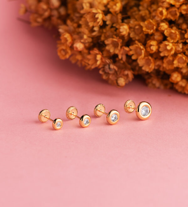 18K PENDIENTES ORO AMARILLO CHATON CON CIRCONITA. MEDIDA: 4MM. CIERRE TUERCA - Imagen 2