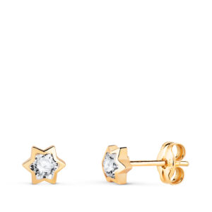 18K PENDIENTES ORO AMARILLO ESTRELLA CON CIRCONITA. MEDIDA: 4,5 X 4 MM. CIERRE PRESION