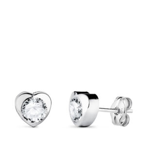 18K PENDIENTES ORO BLANCO CORAZON CON CIRCONITA. MEDIDA: 6 X 6 MM CIERRE PRESION