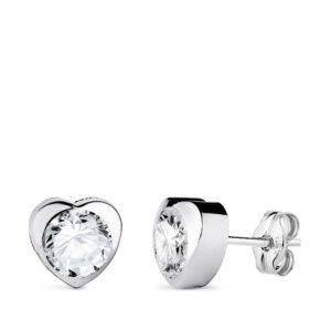 18K PENDIENTES ORO BLANCO CORAZON CON CIRCONITA. MEDIDA: 7,5 X 7,5 MM CIERRE PRESION