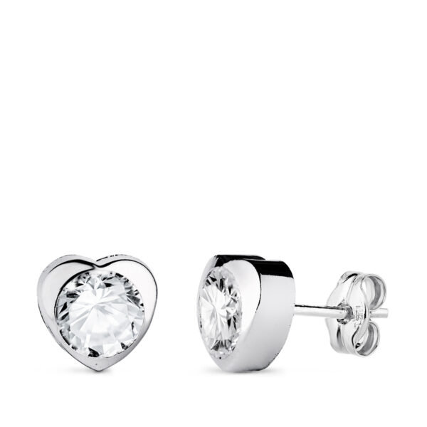 18K PENDIENTES ORO BLANCO CORAZON CON CIRCONITA. MEDIDA: 7,5 X 7,5 MM CIERRE PRESION