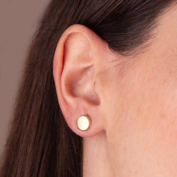 18K PENDIENTES ORO AMARILLO REDONDOS BRILLO 8 MM. CIERRE PRESION - Imagen 2