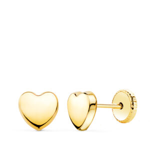 18K PENDIENTES ORO AMARILLO CORAZON LISO EN BRILLO 6X6 MM. CIERRE TUERCA