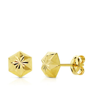 18K PENDIENTES ORO AMARILLO CLAVO ESTRELLA TALLADOS 7MM CIERRE PRESION