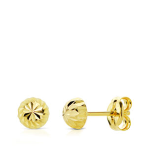 18K PENDIENTES ORO AMARILLO 1/2 BOLA TALLADA 4 MM CIERRE PRESION