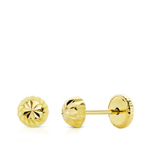 18K PENDIENTES ORO AMARILLO MEDIA BOLA TALLADA 4MM. CIERRE TUERCA