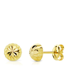 18K PENDIENTES ORO AMARILLO MEDIA BOLA TALLADA 7 MM CIERRE PRESION