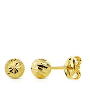 18K PENDIENTES ORO AMARILLO BOLA TALLADA 5 MM CIERRE PRESION
