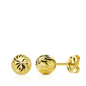 18K PENDIENTES ORO AMARILLO BOLA TALLADA 6 MM CIERRE PRESION