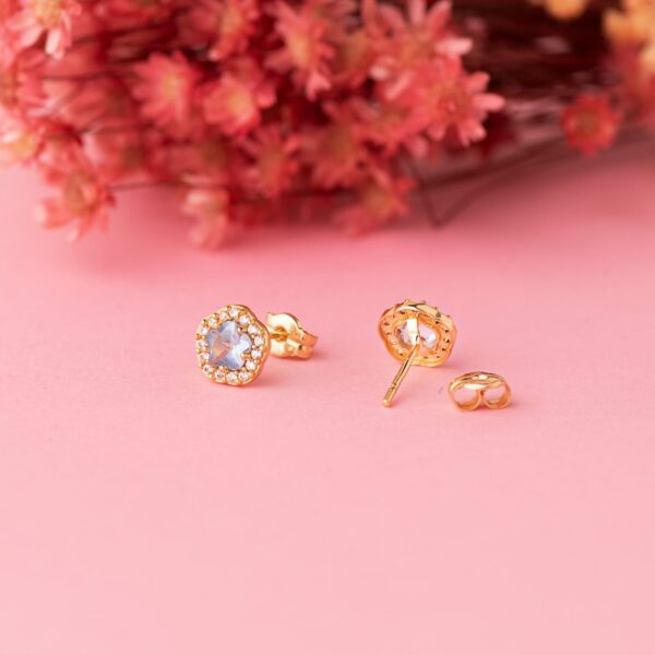 18K PENDIENTES ORO AMARILLO FLOR CIRCONITA Y AGUA MARINA 7 X 6,5 MM. CIERRE PRESION - Imagen 2