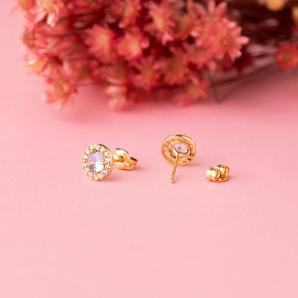 18K PENDIENTES ORO AMARILLO REDONDOS CIRCONITA Y AGUA MARINA 6,5 MM. CIERRE PRESION - Imagen 2