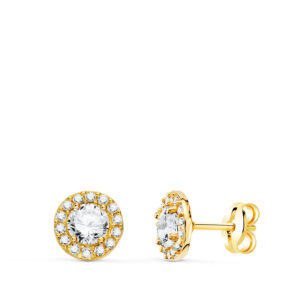 18K PENDIENTES ORO AMARILLO REDONDOS CON CIRCONITA BLANCAS. ANCHO: 6,5 MM. CIERRE PRESION