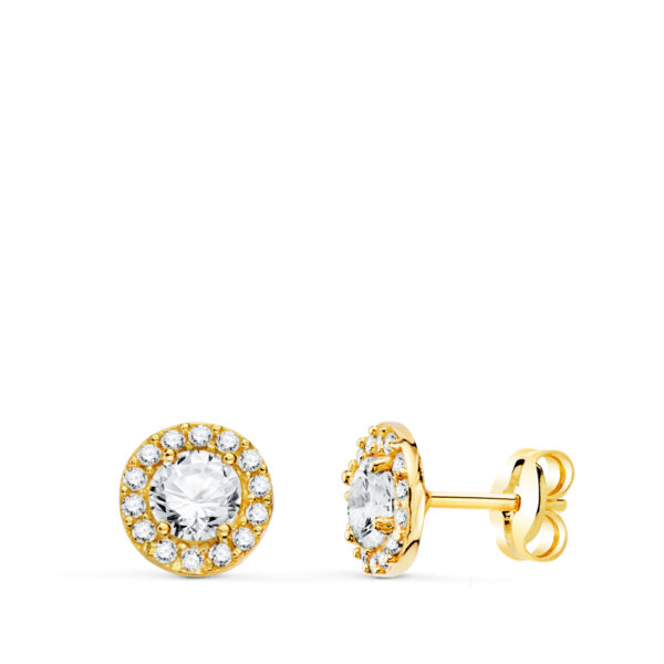 18K PENDIENTES ORO AMARILLO REDONDOS CON CIRCONITA BLANCAS. ANCHO: 6,5 MM. CIERRE PRESION