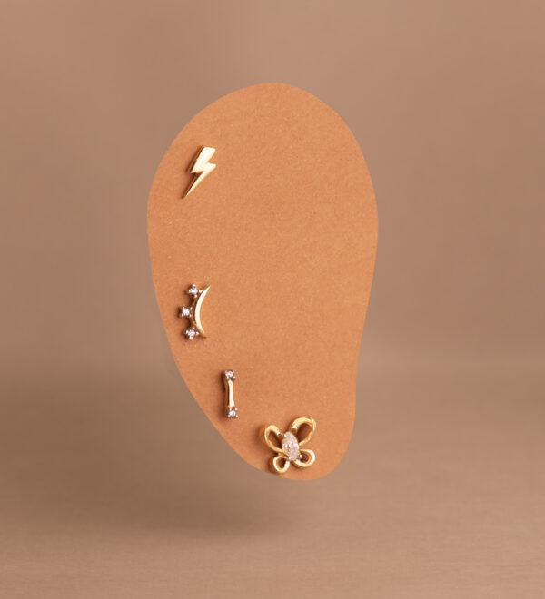 18K PIERCING ORO BICOLOR BARRA CON CIRCONITAS. MEDIDA: 6X2 MM. CIERRE TUERCA - Imagen 2