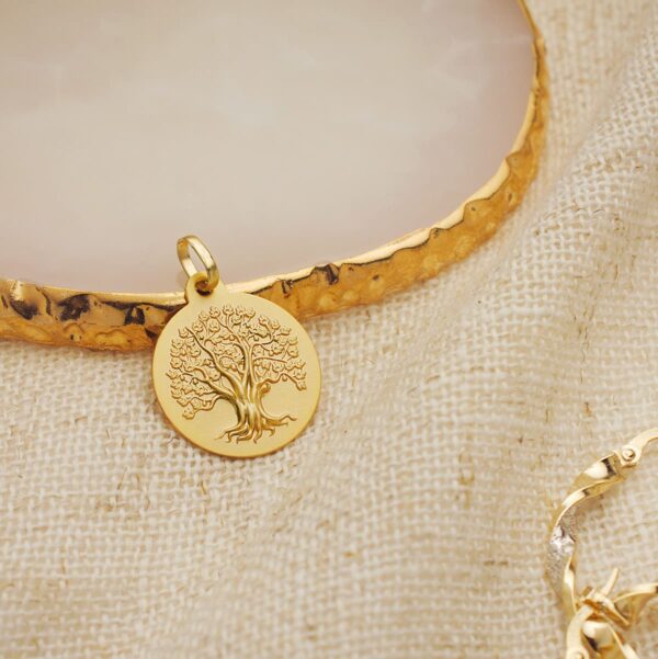 9K MEDALLA ORO AMARILLO ARBOL DE LA VIDA MATIZADA 18 MM - Imagen 3