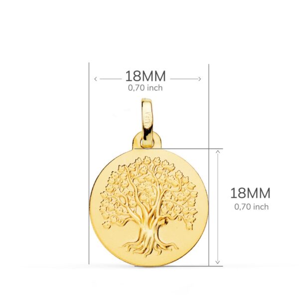 9K MEDALLA ORO AMARILLO ARBOL DE LA VIDA MATIZADA 18 MM - Imagen 2