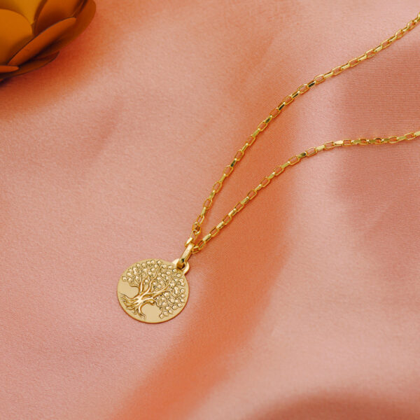 18K MEDALLA ORO AMARILLO ARBOL DE LA VIDA MATIZADA y BRILLO 16 MM - Imagen 2