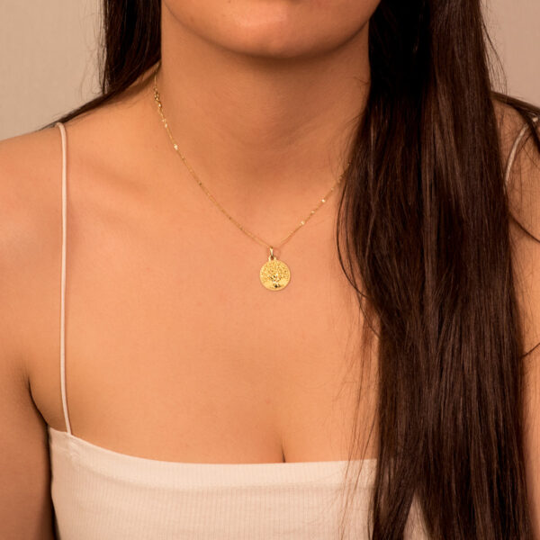18K MEDALLA ORO AMARILLO ARBOL DE LA VIDA MATIZADA y BRILLO 16 MM - Imagen 3