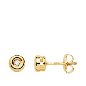 18K PENDIENTES ORO AMARILLO CHATON 4,85 MM DIAMANTES 1,50 MM 0,030 QTS.G-VS2 CIERRE PRESION