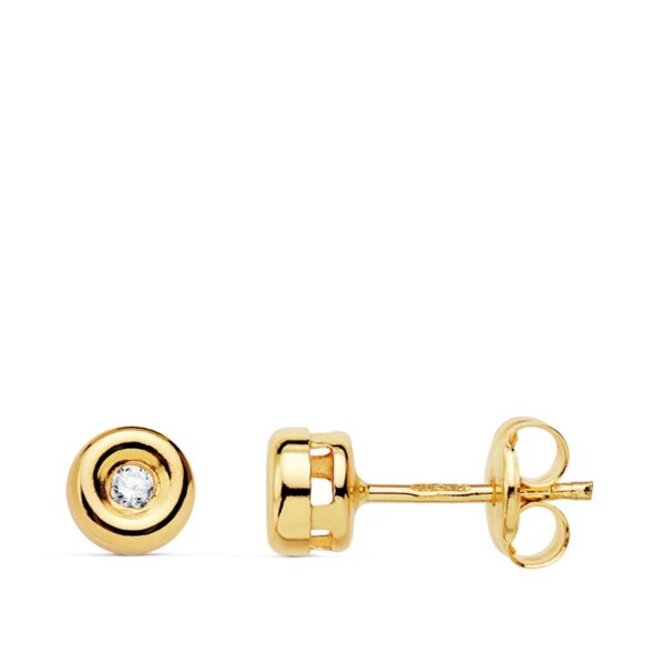 18K PENDIENTES ORO AMARILLO CHATON 4,85 MM DIAMANTES 1,50 MM 0,030 QTS.G-VS2 CIERRE PRESION