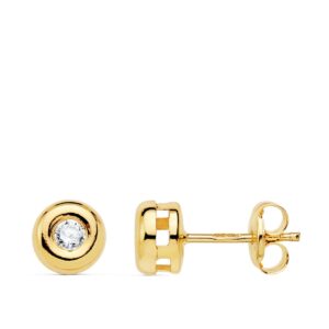 18K PENDIENTES ORO AMARILLO CHATON 6 MM DIAMANTES 2,6 MM 0,140 CTS PRESION