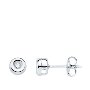 18K PENDIENTES ORO BLANCO CHATON DIAMANTES 1,50 MM 0,030 QTS G-VS2 CIERRE PRESION 4,85 MM