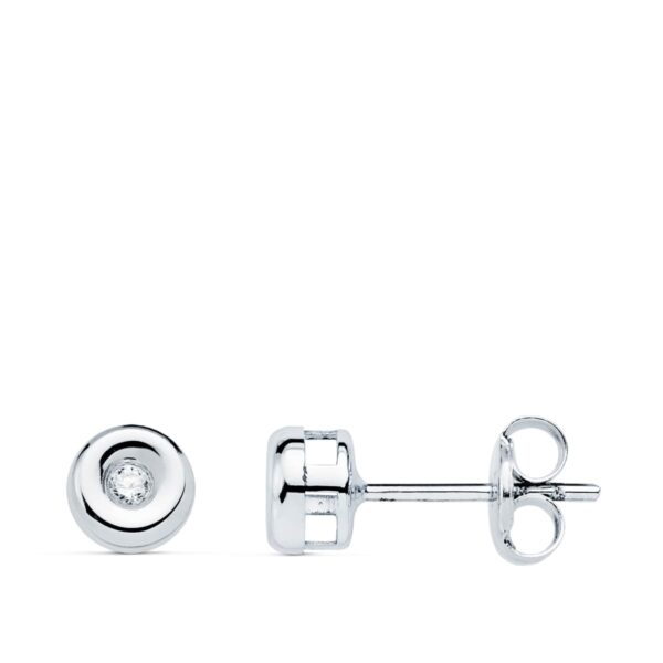 18K PENDIENTES ORO BLANCO CHATON DIAMANTES 1,50 MM 0,030 QTS G-VS2 CIERRE PRESION 4,85 MM