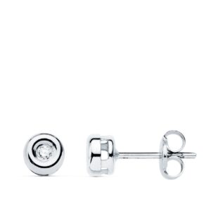 18K PENDIENTES ORO BLANCO CHATON DIAMANTES 1,70 MM 0,040 QTS. G-VS2. CIERRE PRESION 5,5 MM