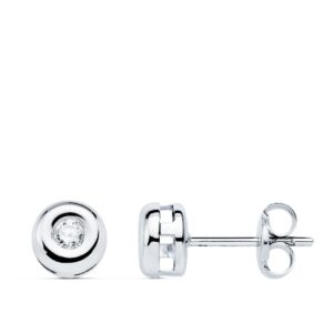 18K PENDIENTES ORO BLANCO CHATON DIAMANTES 2,60 MM 0,140 QTS VS2-G. PRESION 5,5 MM