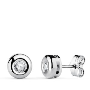 18K PENDIENTES ORO BLANCO 7 MM DIAMANTES 3,40 MM 0,300 QTS VS2-G. CIERRE PRESION