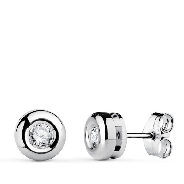 18K PENDIENTES ORO BLANCO 7 MM DIAMANTES 3,40 MM 0,300 QTS VS2-G. CIERRE PRESION