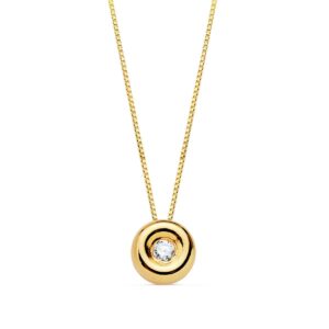 18K GARGANTILLA ORO AMARILLO CHATON 5,5 MM DIAMANTE 0,020 QTS. G-VS2. CADENA 42CM