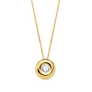 18K GARGANTILLA ORO AMARILLO CHATON 6 MM DIAMANTE 0,050 QTS. G-VS2. CADENA 42CM