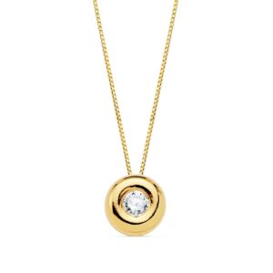 18K COLLAR ORO AMARILLO 42CM CHATON 6,5 MM DIAMANTE 0,100 QTS. VS2-G
