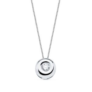 18K GARGANTILLA ORO BLANCO CHATON 6 MM DIAMANTE 0,050 QTS. G-VS2. CADENA 42CM