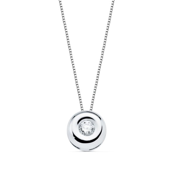 18K GARGANTILLA ORO BLANCO CHATON 6 MM DIAMANTE 0,050 QTS. G-VS2. CADENA 42CM