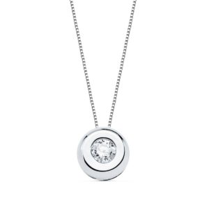 18K GARGANTILLA ORO BLANCO CHATON 6,5 MM DIAMANTE 0,100 QTS. G-VS2. CADENA 42CM