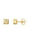 18K PENDIENTES CHATON ORO AMARILLO CUADRADO DIAMANTES 0,030 QTS.G-VS2 CIERRE PRESION 5MM