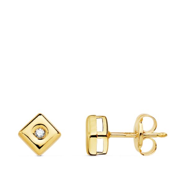 18K PENDIENTES CHATON ORO AMARILLO CUADRADO DIAMANTES 0,030 QTS.G-VS2 CIERRE PRESION 5MM - Imagen 2
