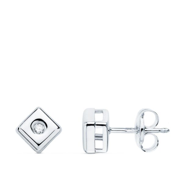 18K PENDIENTES CHATON CUADRADO ORO BLANCO DIAMANTES 0,040 QTS. G-VS2 CIERRE PRESION 5,5 MM - Imagen 2