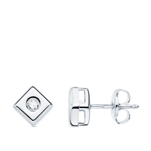 18K PENDIENTES ORO BLANCO CUADRADOS 6 mm DIAMANTES 0,100 QTS. G-VS2. CIERRE PRESION - Imagen 2