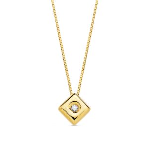 18K GARGANTILLA ORO AMARILLO CHATON ROMBO 4.5 MM DIAMANTE 0,015 QTS. G-VS2 CADENA 42CM